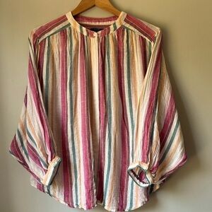 Kaari Blue Striped Blouse Pink,Green,andCream size L see the measurements !